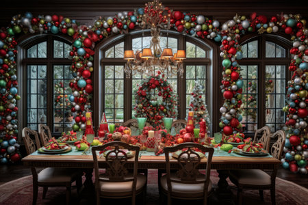 Joyful holiday celebration with vibrant Christmas decorの素材