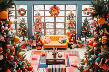 Top view of vibrant and whimsical Christmas decorの素材