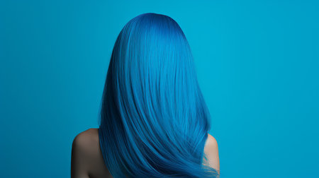 Vibrant blue hair isolated against a plain backdropの素材
