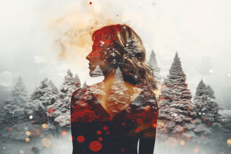 Artful Christmas double exposure concept with overlaid scenesの素材