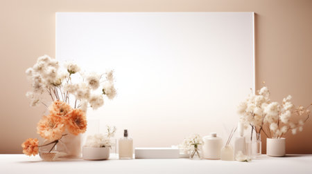 Chic beauty backdrop with a modern touch for cosmetic presentationsの素材