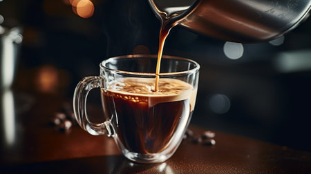Pouring coffee into a cup with precision, capturing the brewing artistryの素材