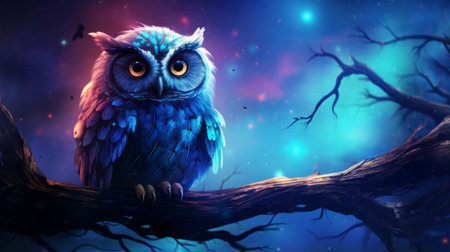 Astrid the Stellar Owl watching over a galaxy's journeyの素材