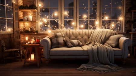 Cozy and inviting Yuletide setting with warm lightsの素材