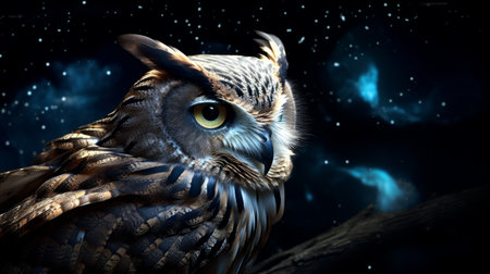 Icarus the Celestial Owl watching over a night's journeyの素材