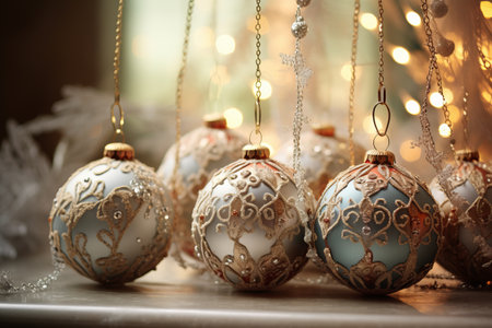 Intricate and delicate Christmas ornaments adding detail to the decoration backgroundの素材