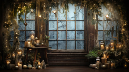 Magic of Christmas through this enchanting backdrop that offers copy spaceの素材