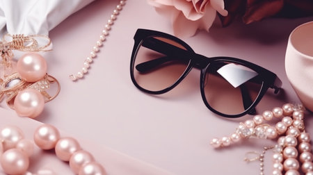 Trendy arrangement of accessories for stylish beauty and fashion contentの素材