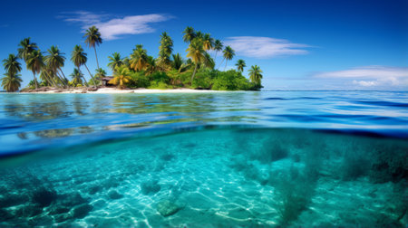 Tropical island hopping, crystal-clear waters and palm treesの素材