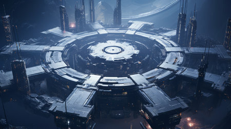 Sci fi digital art showcasing futuristic space stations and technologyの素材