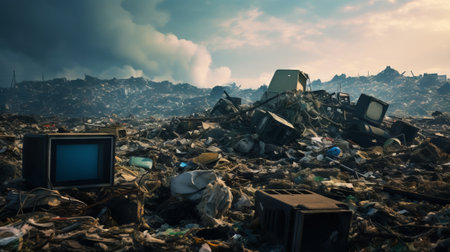 Visual pollution from discarded electronic waste in a landfillの素材