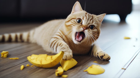 A clumsy cat slipping on a banana peel  a classic comedyの素材