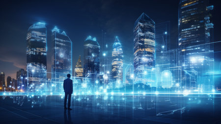 Dynamic digital environment showcasing modern business paradigmsの素材