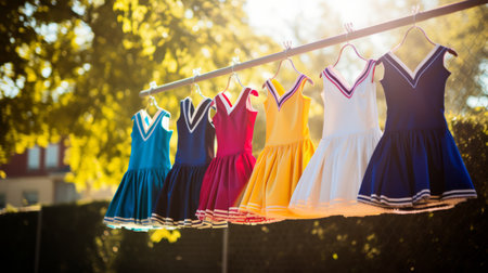 Vibrant cheerleader uniforms in the sunの素材