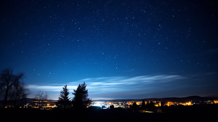 A dark night sky partially obscured by light pollutionの素材