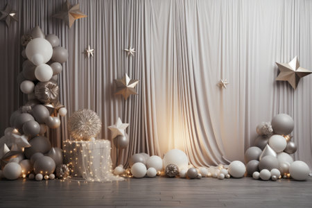 Colorful room filled with balloons and stars on the wallの素材