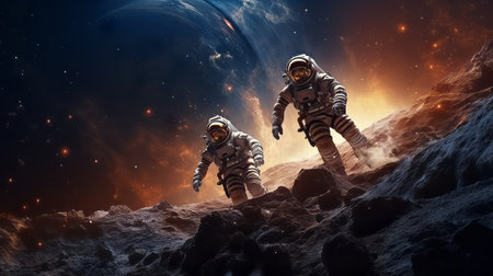 Spacewalk adventure, astronauts on a cosmic journeyの素材