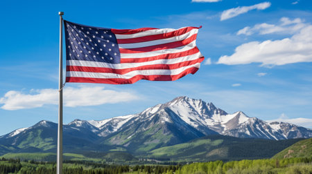 A majestic mountain range under a cloudless sky offers a stunning setting for Independence Day greetingsの素材
