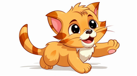 Cartoon cat clip art with a playful paw swipeの素材