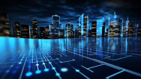 Dynamic business and technology theme illustrating modern corporate trendsの素材