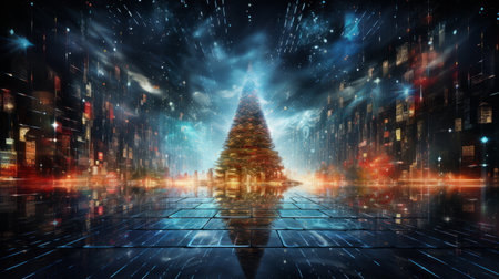 Innovative digital Christmas masterpiece radiating pixels of joyの素材