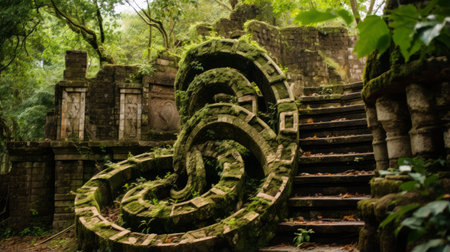 Mesmerizing spiral staircase nestled in the heart of a lush forestの素材