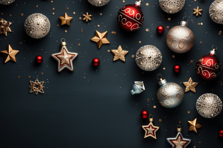 Top down view showcasing the charm of Christmas ornaments in a flat layの素材