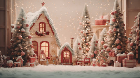 Whimsical scene featuring adorable Christmas ornaments and cozy vibes.の素材