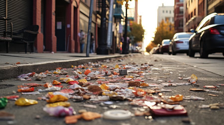 Littered streets with dropped candy wrappersの素材