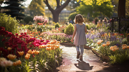 Taking a peaceful stroll through a flower gardenの素材