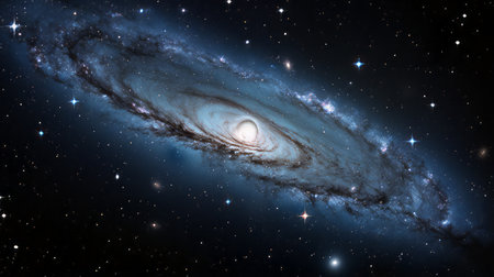 Majestic spiral galaxy with a shining backdrop of countless starsの素材