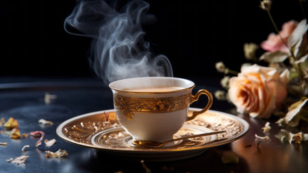 Aromatic steam enveloping a cup of elegance, a feast for the sensesの素材