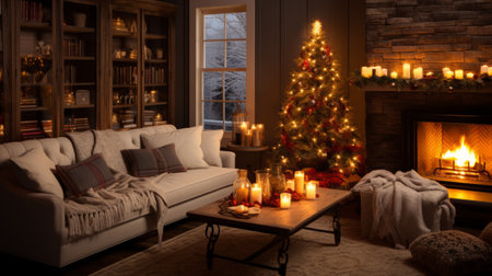 Cozy and inviting holiday setting with warm lightsの素材