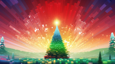 Joyful digital holiday scene radiating pixelated cheerの素材