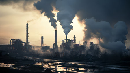 Polluted air in an industrial area with factory smokeの素材