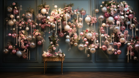 Magic of the season through this delicately arranged ornament backdropの素材