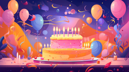 Colorful and artistic birthday-themed illustration for a festive celebrationの素材