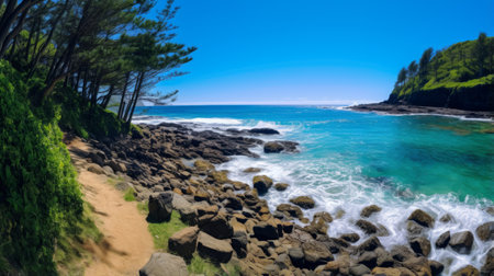 Secluded ocean cove accessible only through a hidden pathの素材