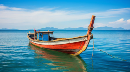 Traditional fishing boats on a calm, tropical seaの素材