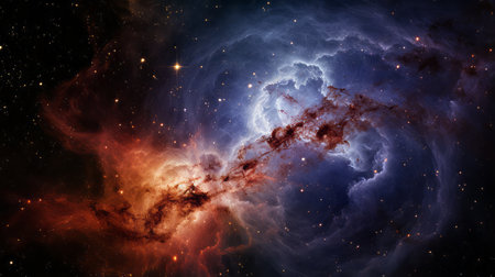 A cosmic collision between two galaxies in deep spaceの素材