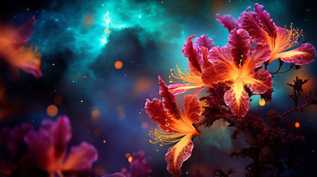 A cosmic nebula ablaze with colorful gasesの素材