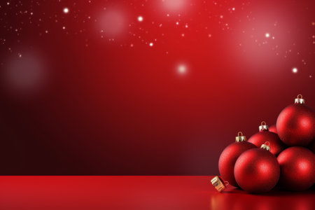 Group of red christmas balls sitting on top of a tableの素材