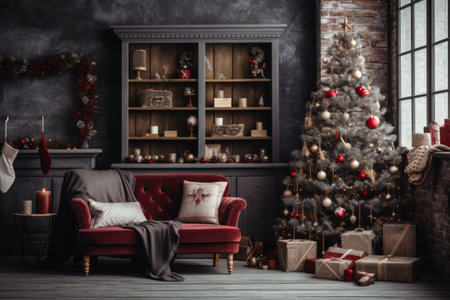 Cozy Christmas celebration with festive decorations indoorの素材