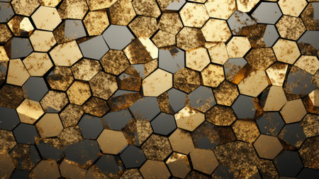 Detailed close up of a wall adorned with a mesmerizing pattern of hexagonal tilesの素材
