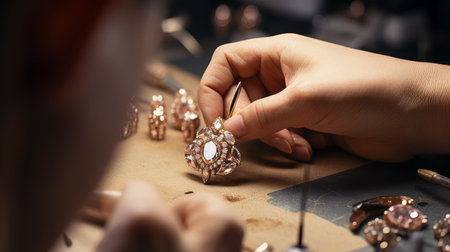 Hands of a jeweler crafting a delicate ringの素材
