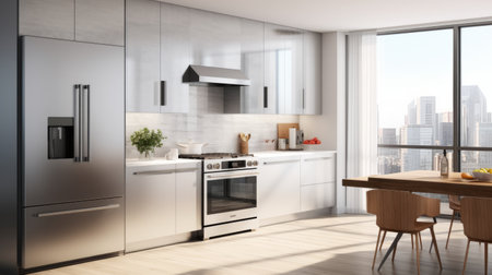 A sleek stainless steel kitchen with modern appliancesの素材