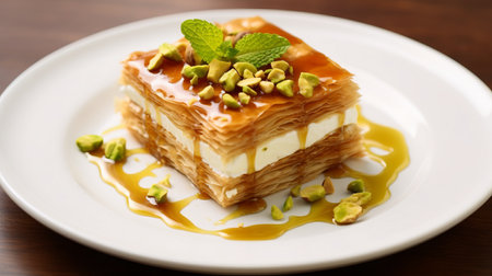 A delicious honey and pistachio baklava dessertの素材
