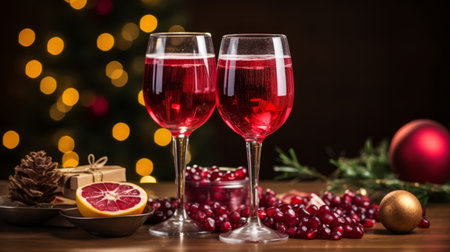 A new year's toast with glasses of sparkling grape juiceの素材