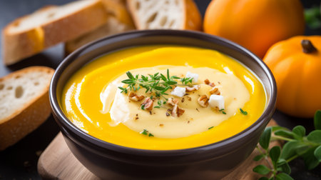 A bowl of creamy butternut squash soupの素材
