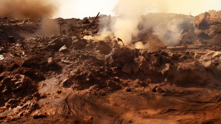 A closeup of polluted soil with visible chemical residuesの素材